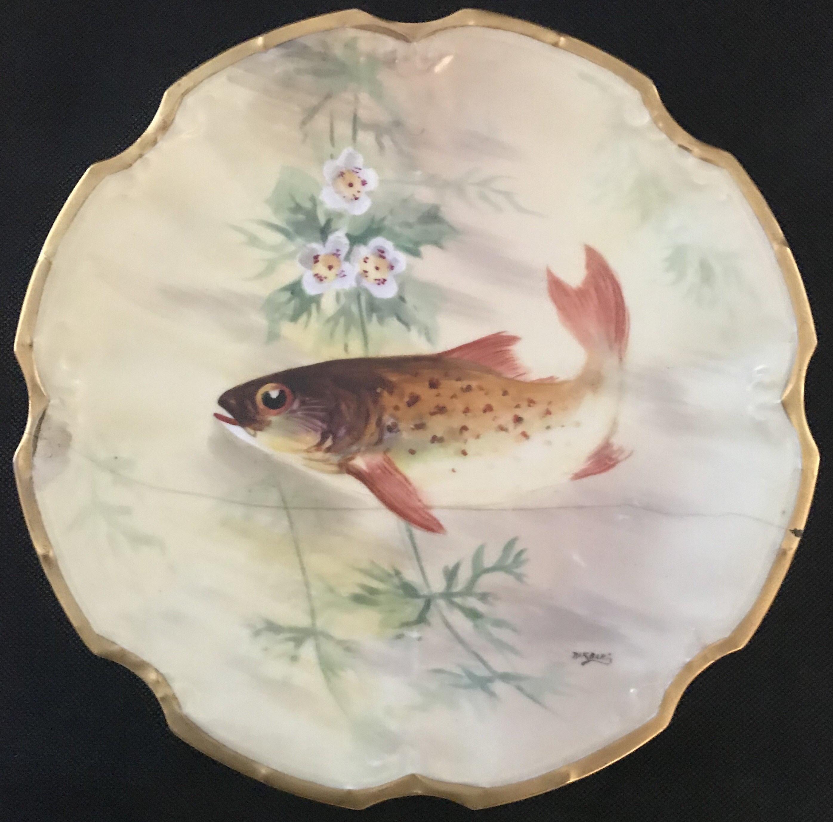 Antique French Limoges Bonet Fish Platter and 5 Plates 2