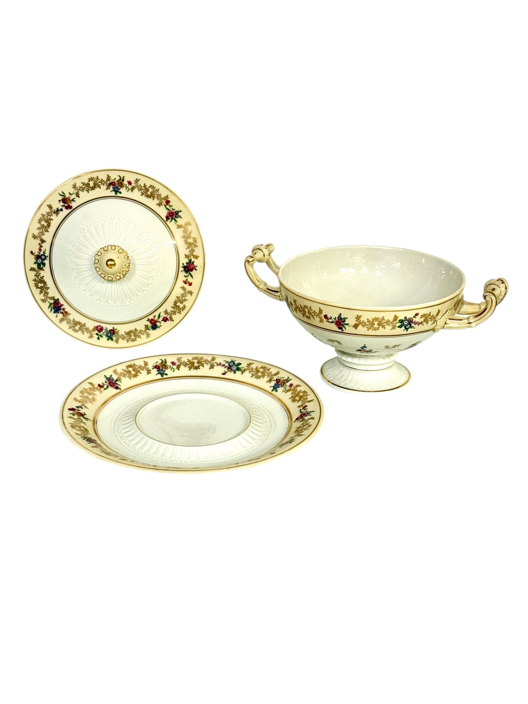 19th Century Antique French Limoges Bouillon Bowl by Raynaud & Cie, Swan Mark, c. 1895 For Sale