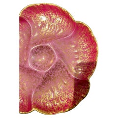 Antique French Limoges "C.F.H." Red & Gold Porcelain Oyster Plate, Circa 1880's.