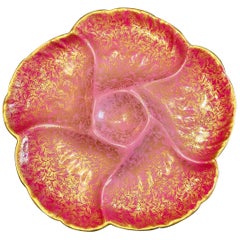 Antique French Limoges "C.F.H." Red & Gold Porcelain Oyster Plate, Circa 1880's.