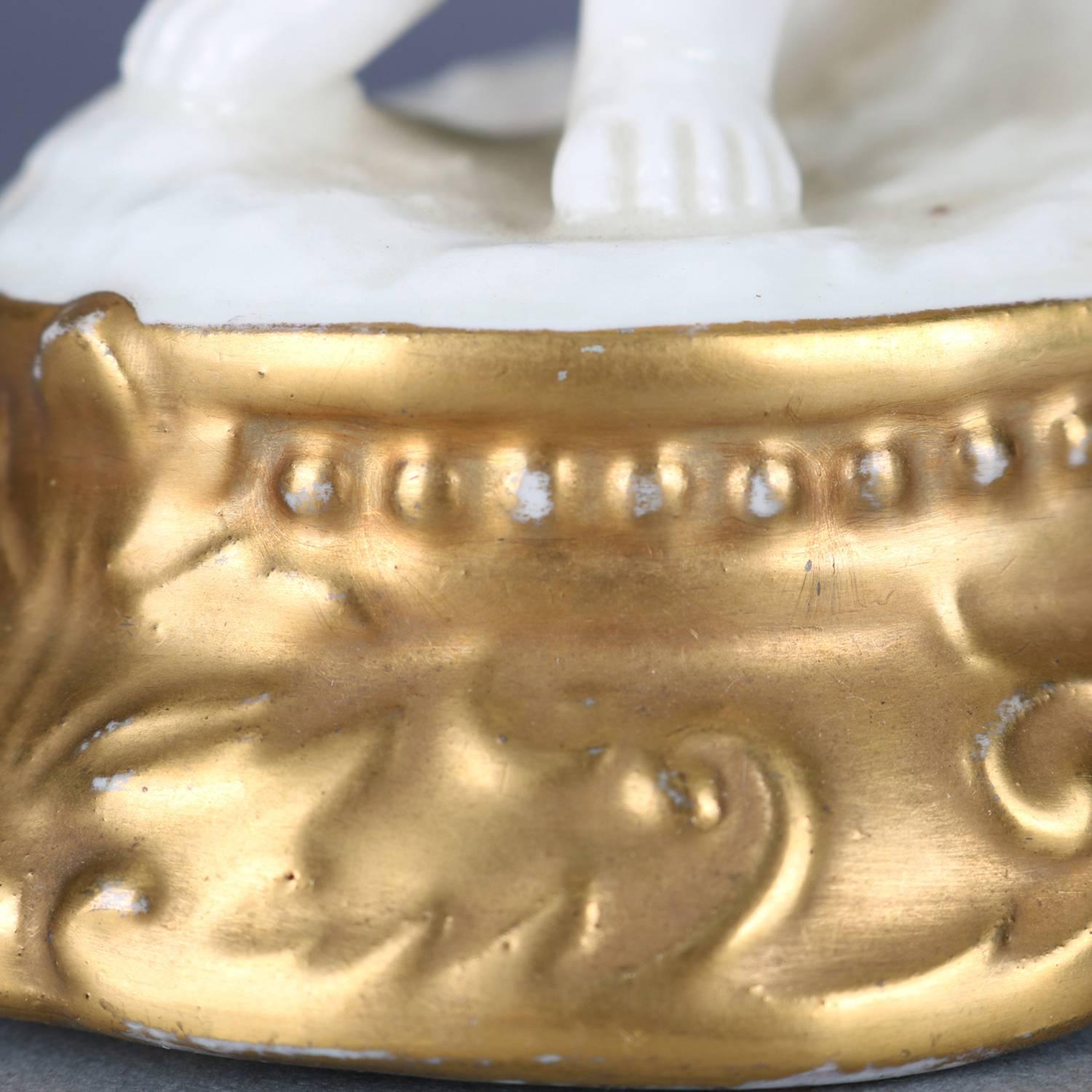 Antique Compote de Chérubin Figuratif Doré de l'Ecole de Limoges Classique Meissen Française 4