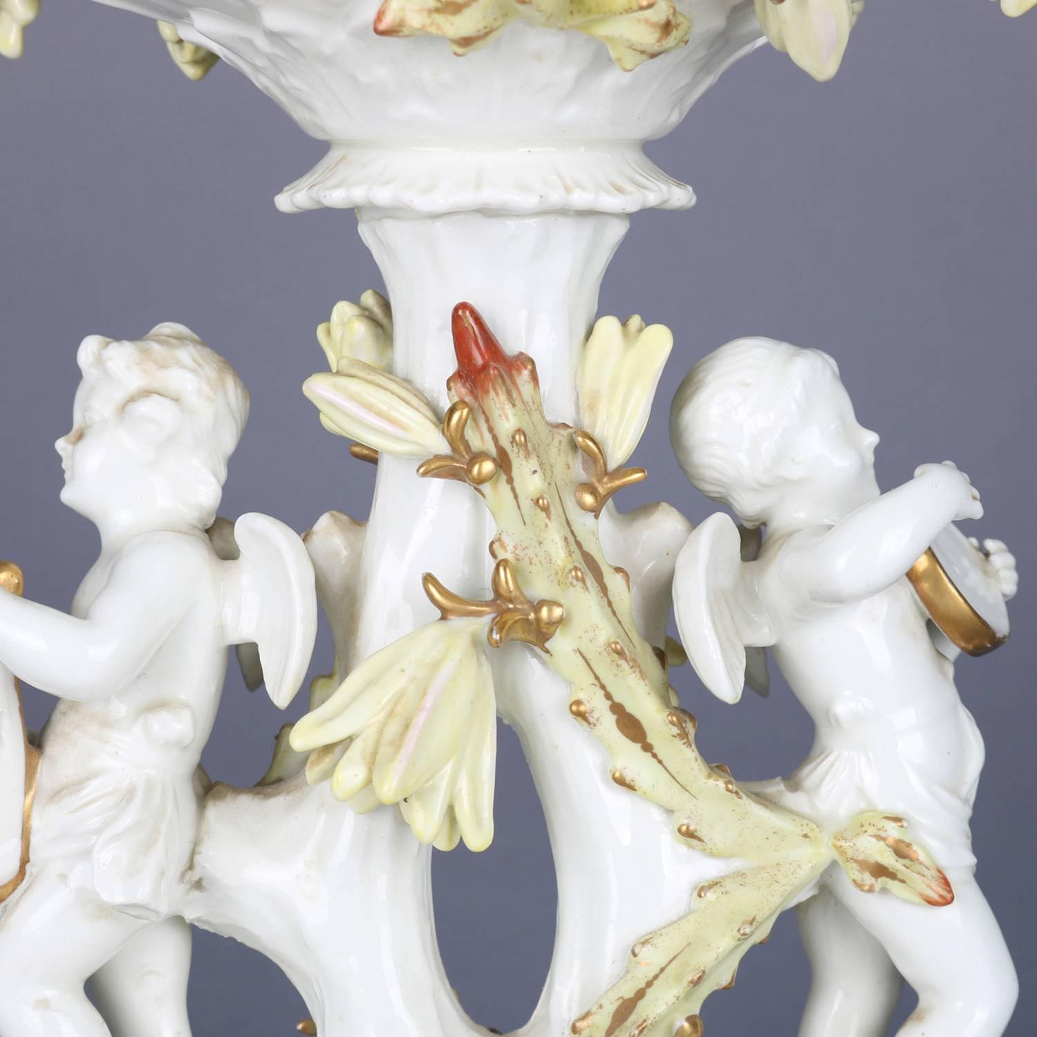 Antique Compote de Chérubin Figuratif Doré de l'Ecole de Limoges Classique Meissen Française 6