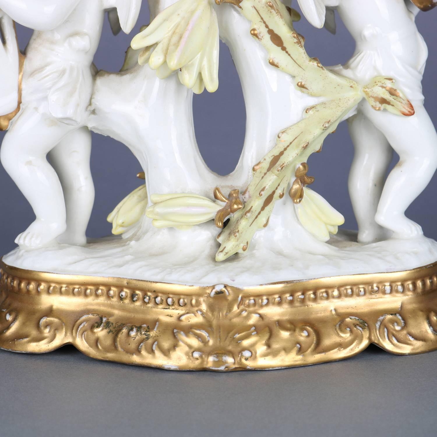 Antique French Limoges Classical Meissen School Figural Gilt Cherub Compote 7