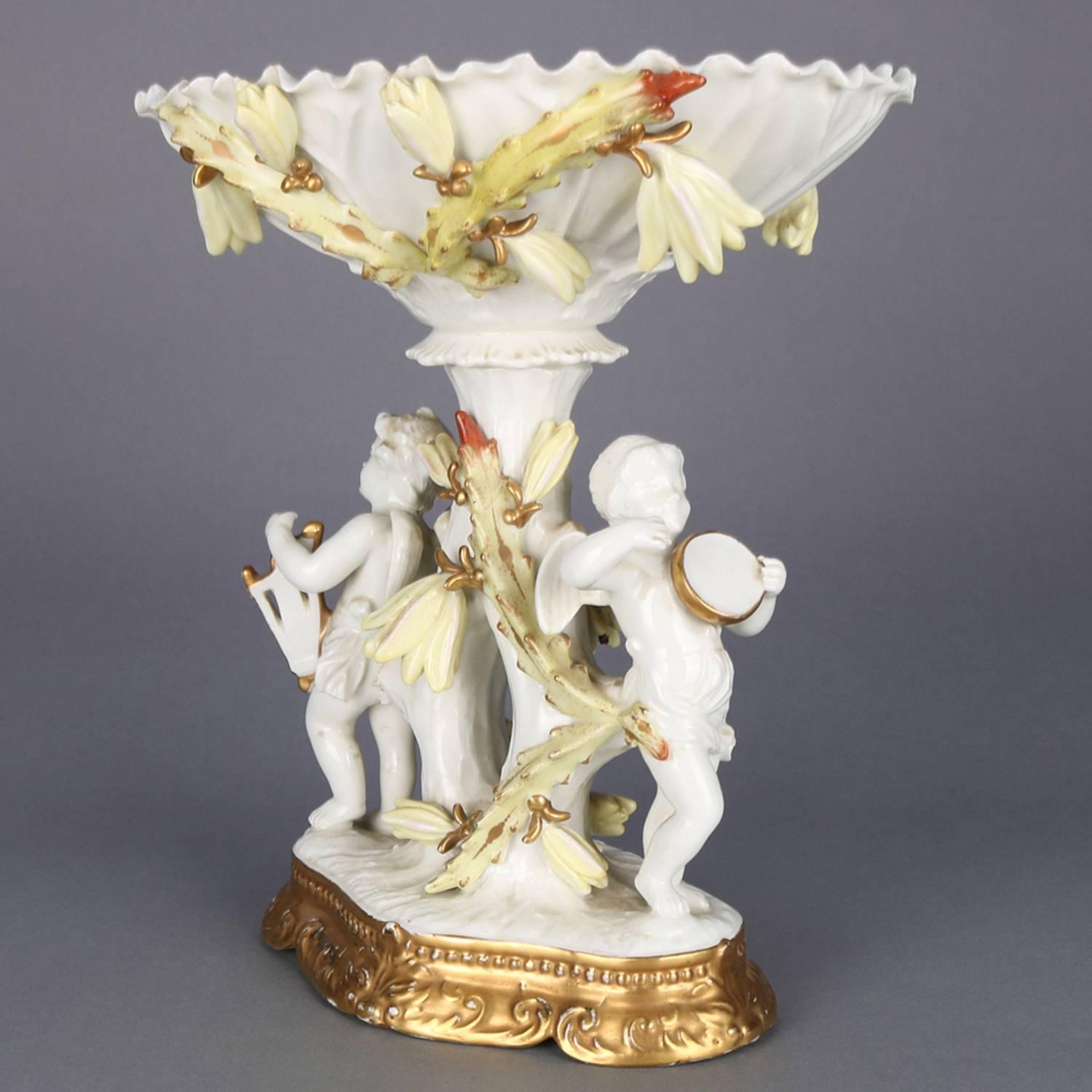 Classical Greek Antique French Limoges Classical Meissen School Figural Gilt Cherub Compote