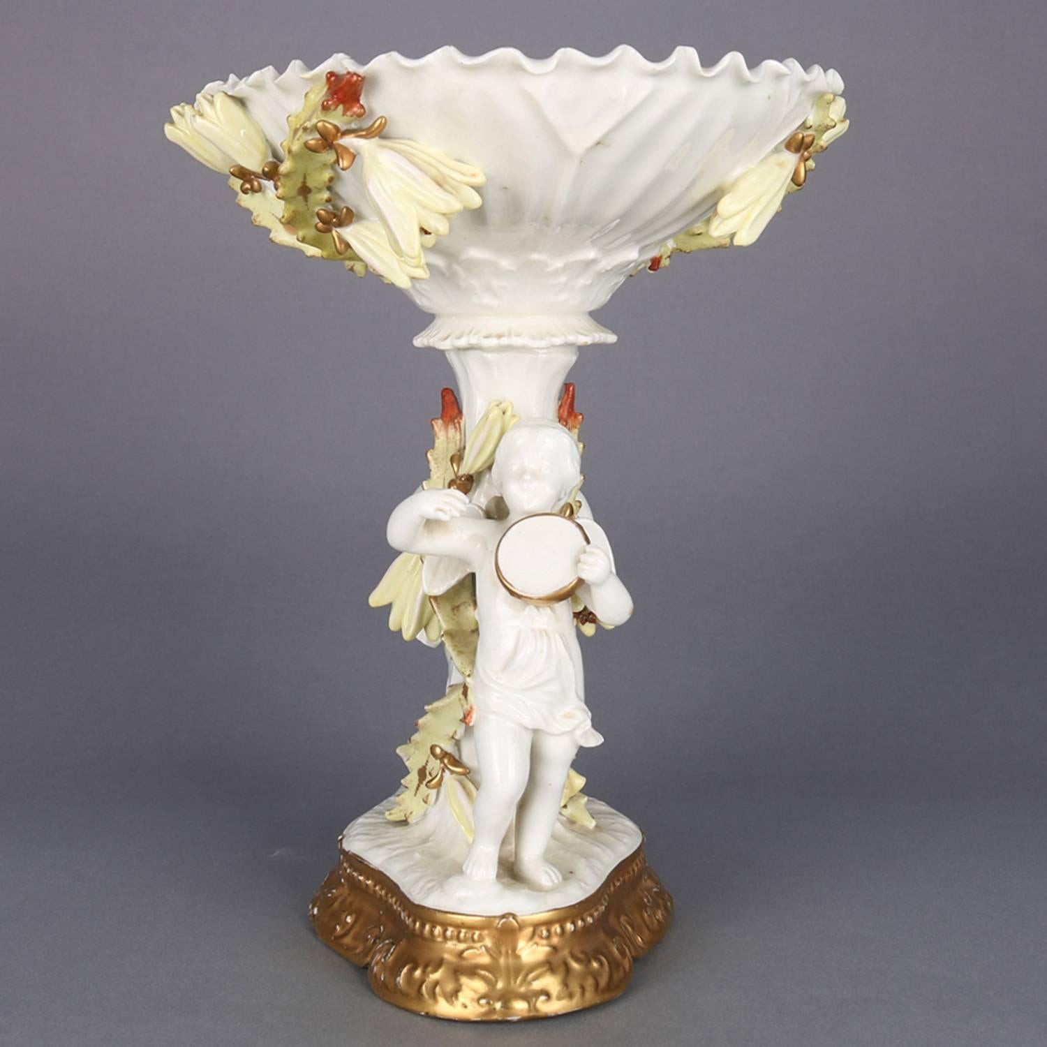 Antique French Limoges Classical Meissen School Figural Gilt Cherub Compote In Good Condition In Big Flats, NY
