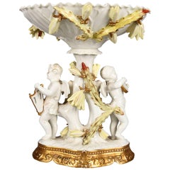 Antique Compote de Chérubin Figuratif Doré de l'Ecole de Limoges Classique Meissen Française