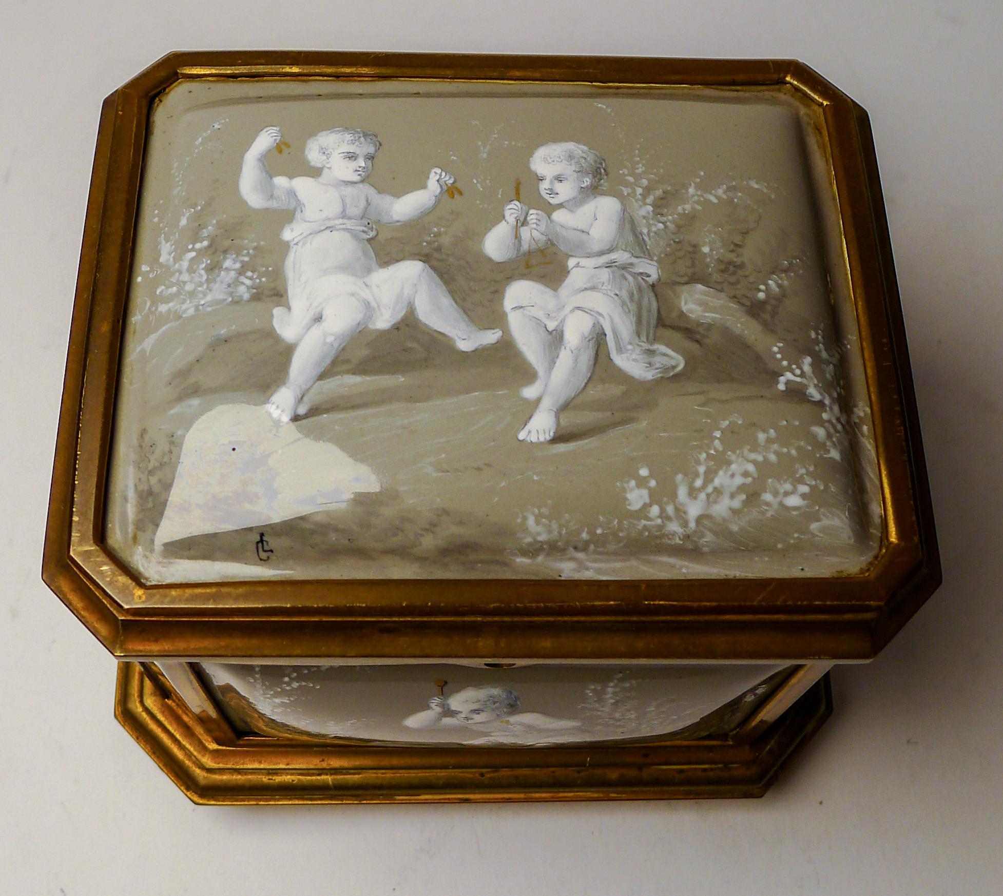 Victorian Antique French Limoges Enamel Jewelry Box C.1850 For Sale