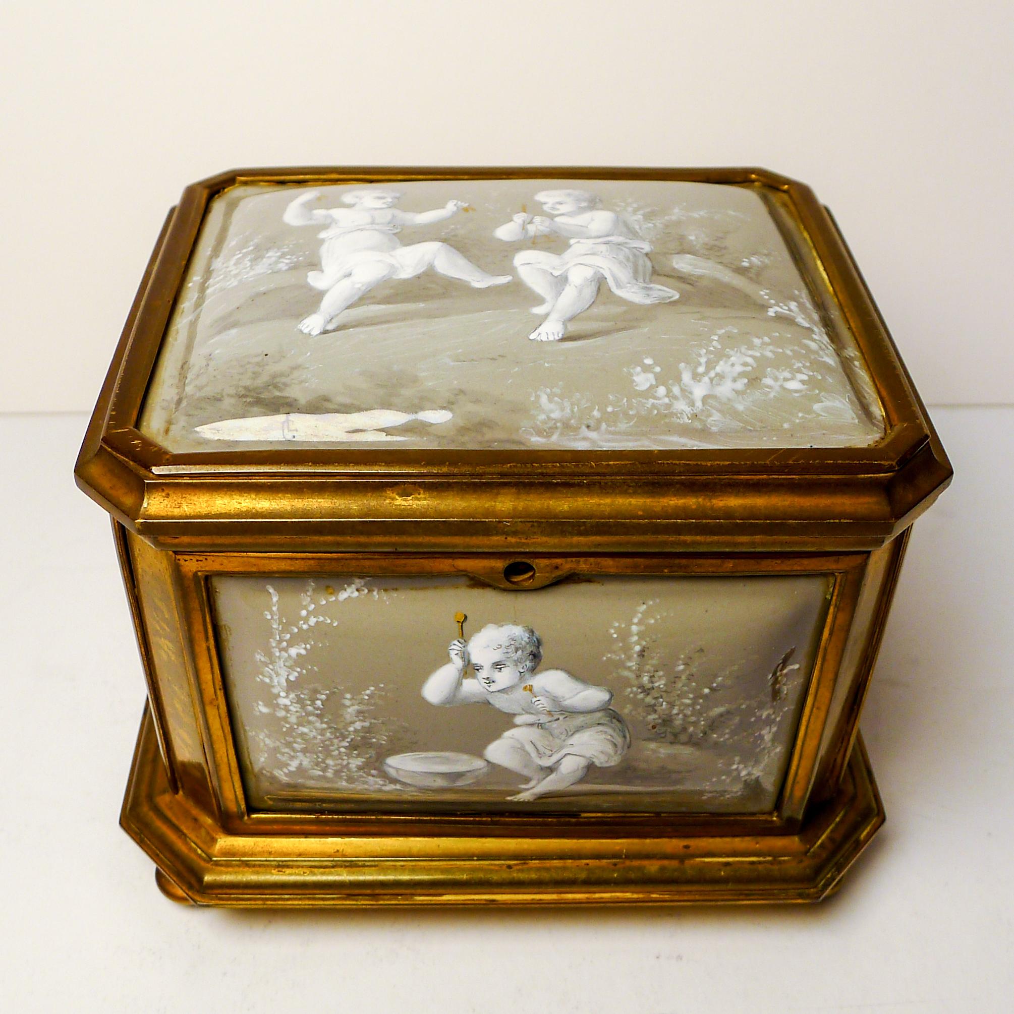 Mid-19th Century Antique French Limoges Enamel Jewelry Box C.1850 For Sale