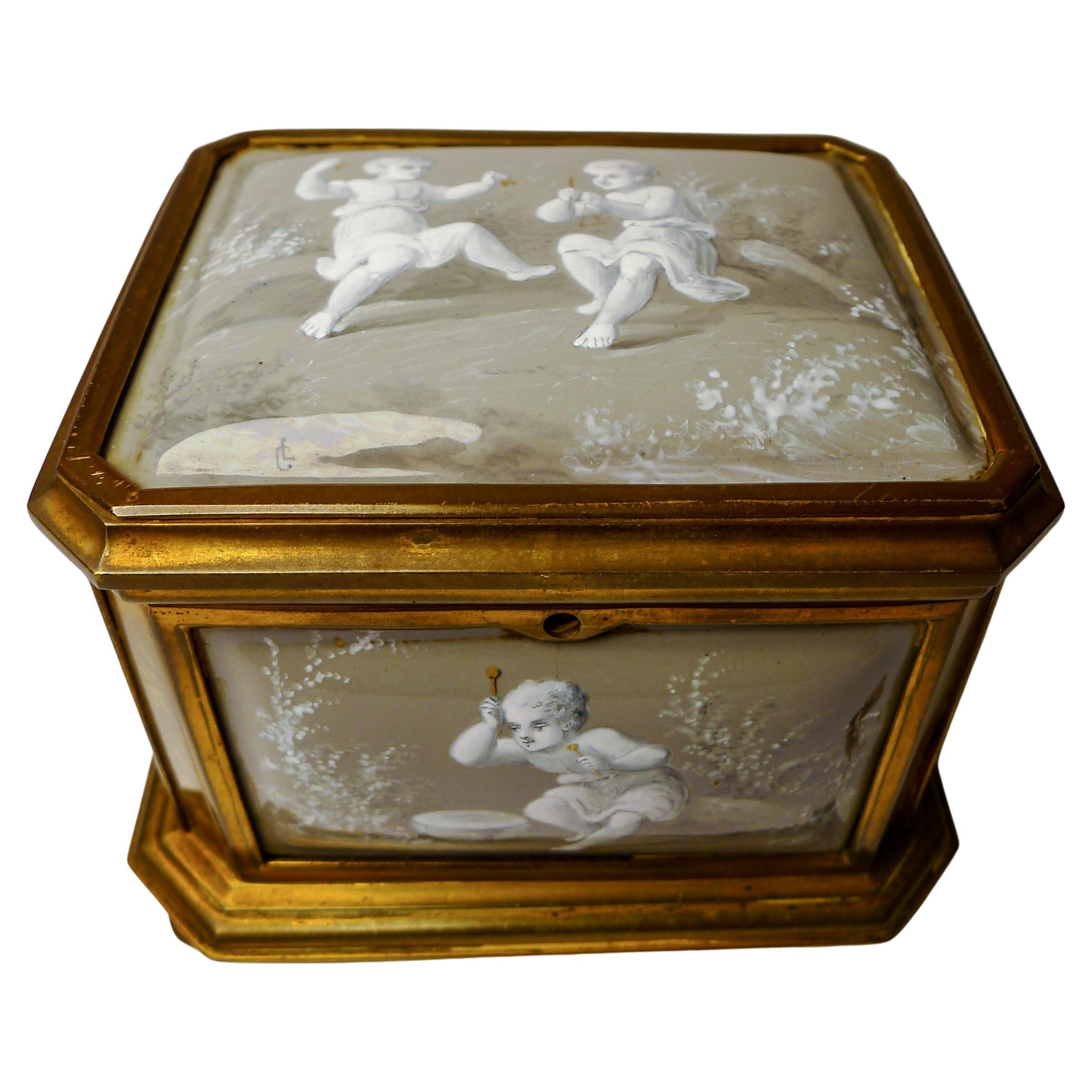 Antique French Limoges Enamel Jewelry Box C.1850 For Sale