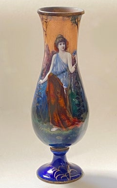 Antique French Limoges Enamel on Copper Portrait Vase, 19th Century