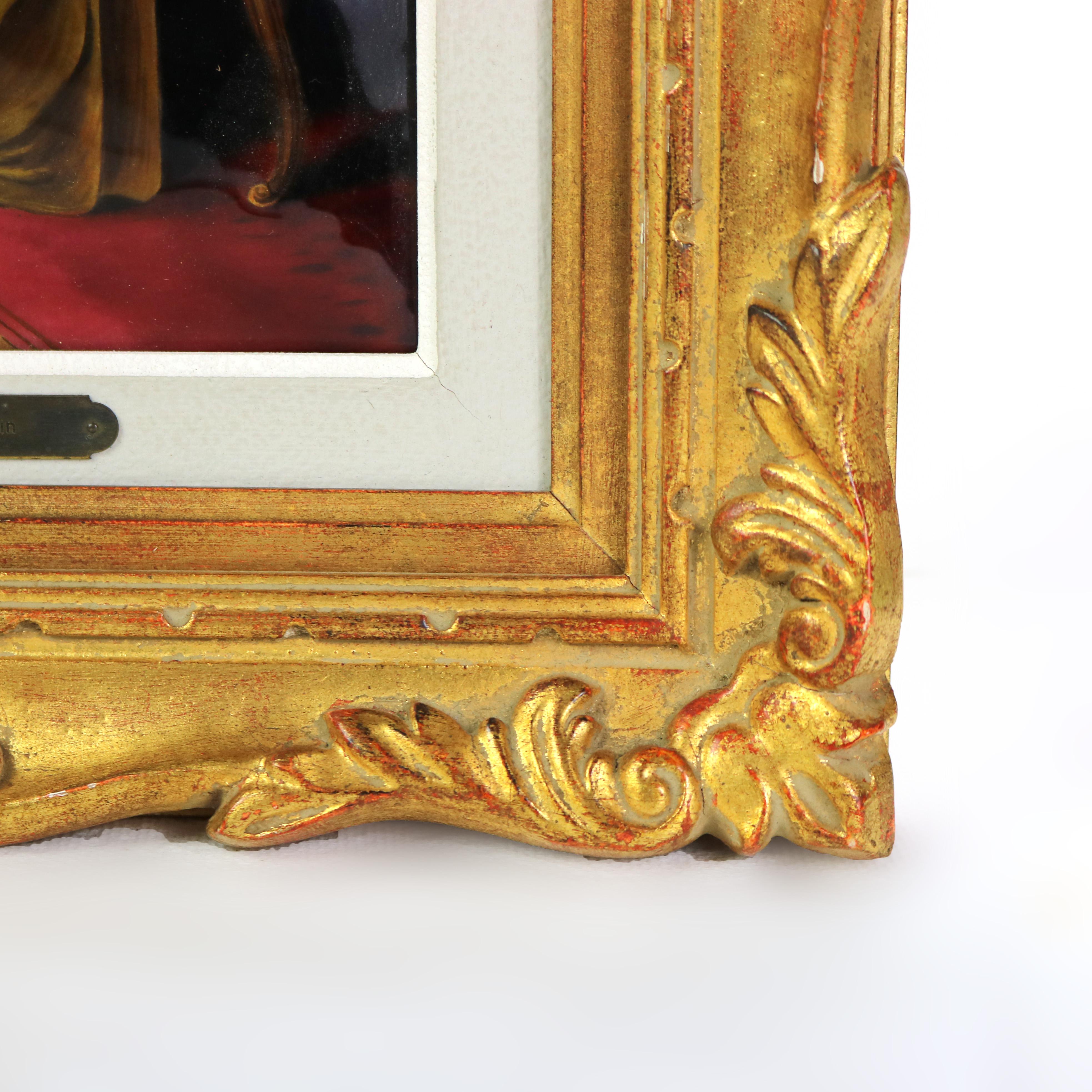 Antique French Limoges Enameled Porcelain Portrait of Dame Au Clavecin C1890 2