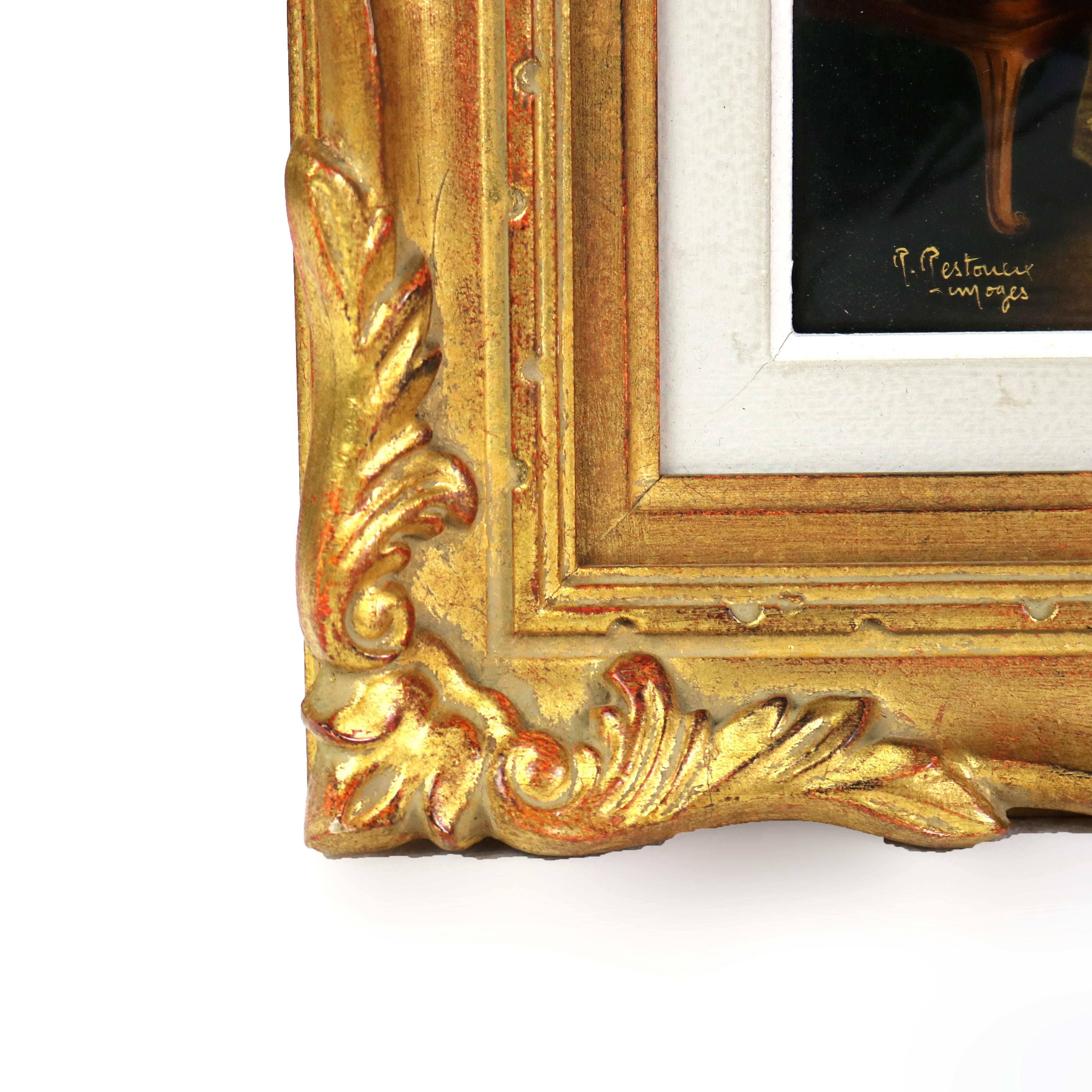 Antique French Limoges Enameled Porcelain Portrait of Dame Au Clavecin C1890 3