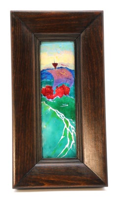 Antique French Limoges enamelled on copper Arts and Crafts framed plaque, C1910