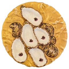 Antique French Limoges Gilt Porcelain Turkey Pattern Oyster Plate, Circa 1900