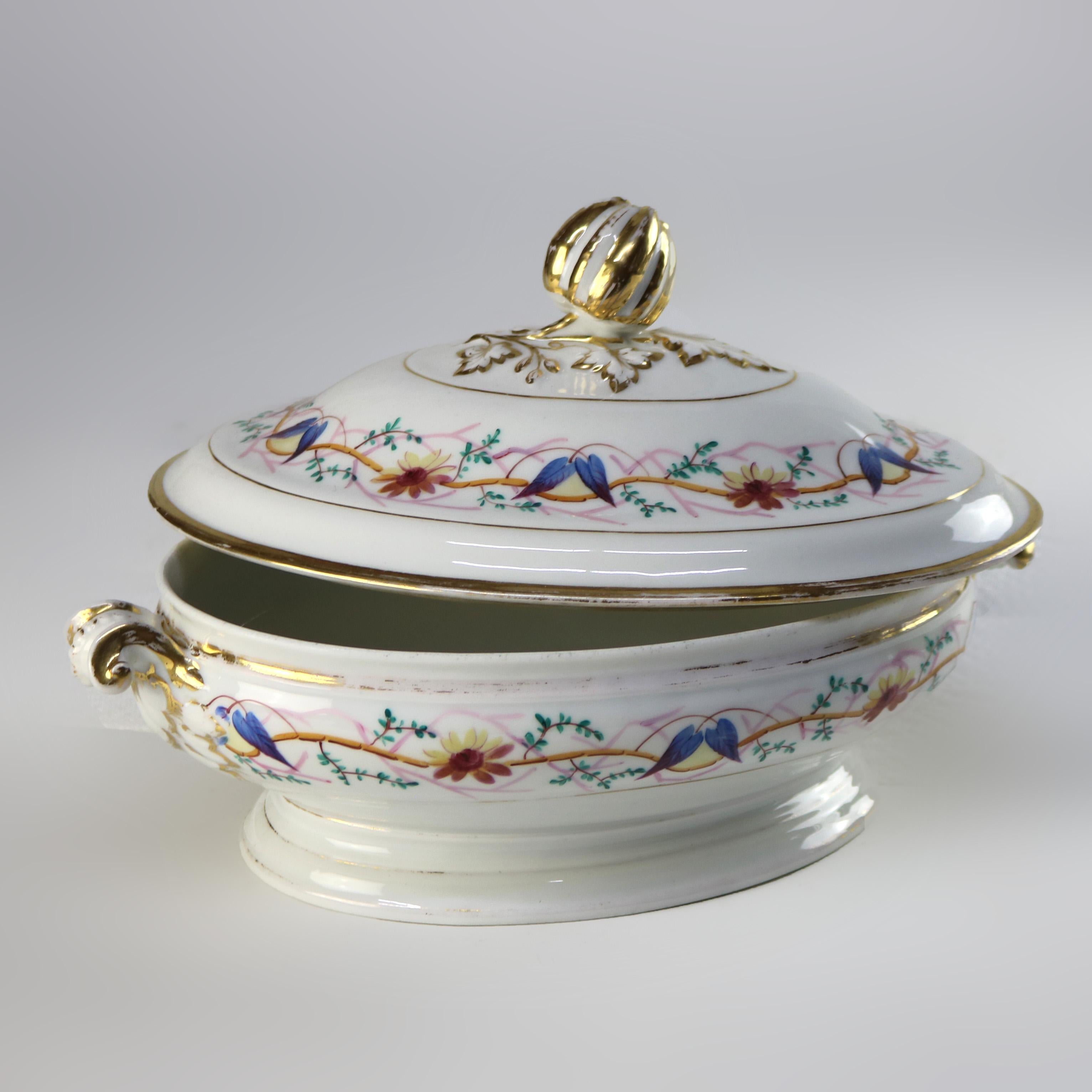 Antique French Limoges Hand Painted Foliate & Gilt Porcelain Terrine C1900 In Good Condition For Sale In Big Flats, NY