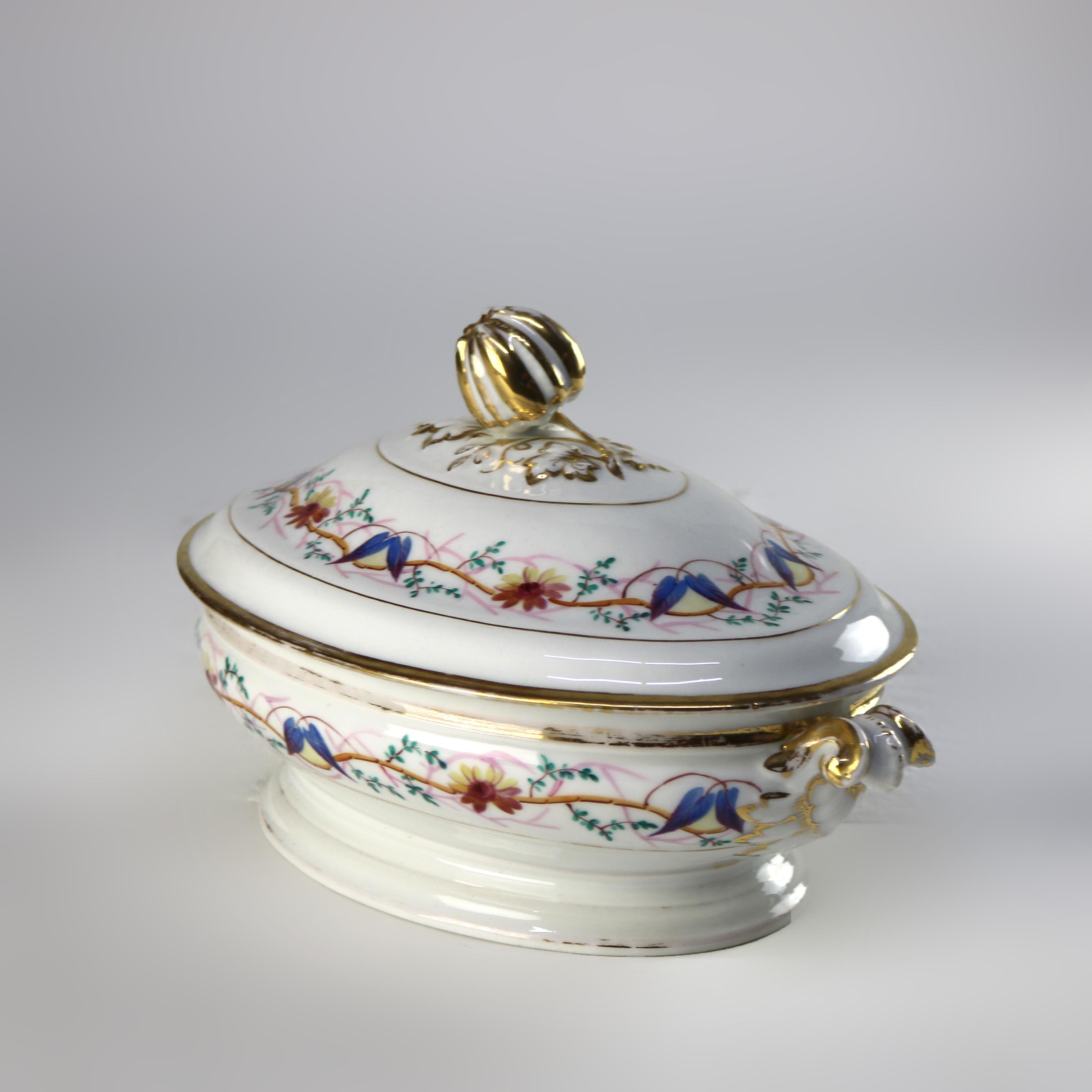 20th Century Antique French Limoges Hand Painted Foliate & Gilt Porcelain Terrine C1900 For Sale