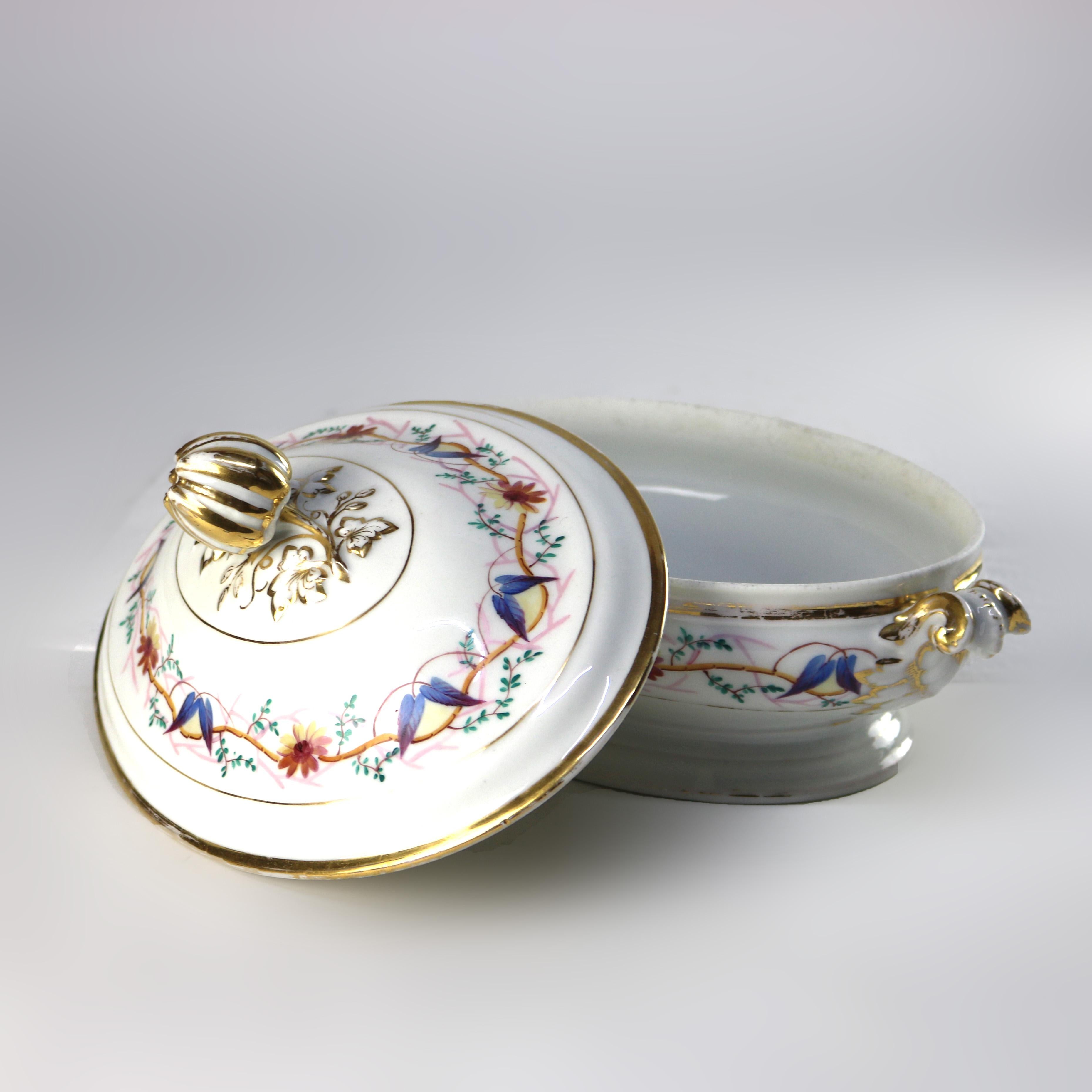 Antique French Limoges Hand Painted Foliate & Gilt Porcelain Terrine C1900 For Sale 1