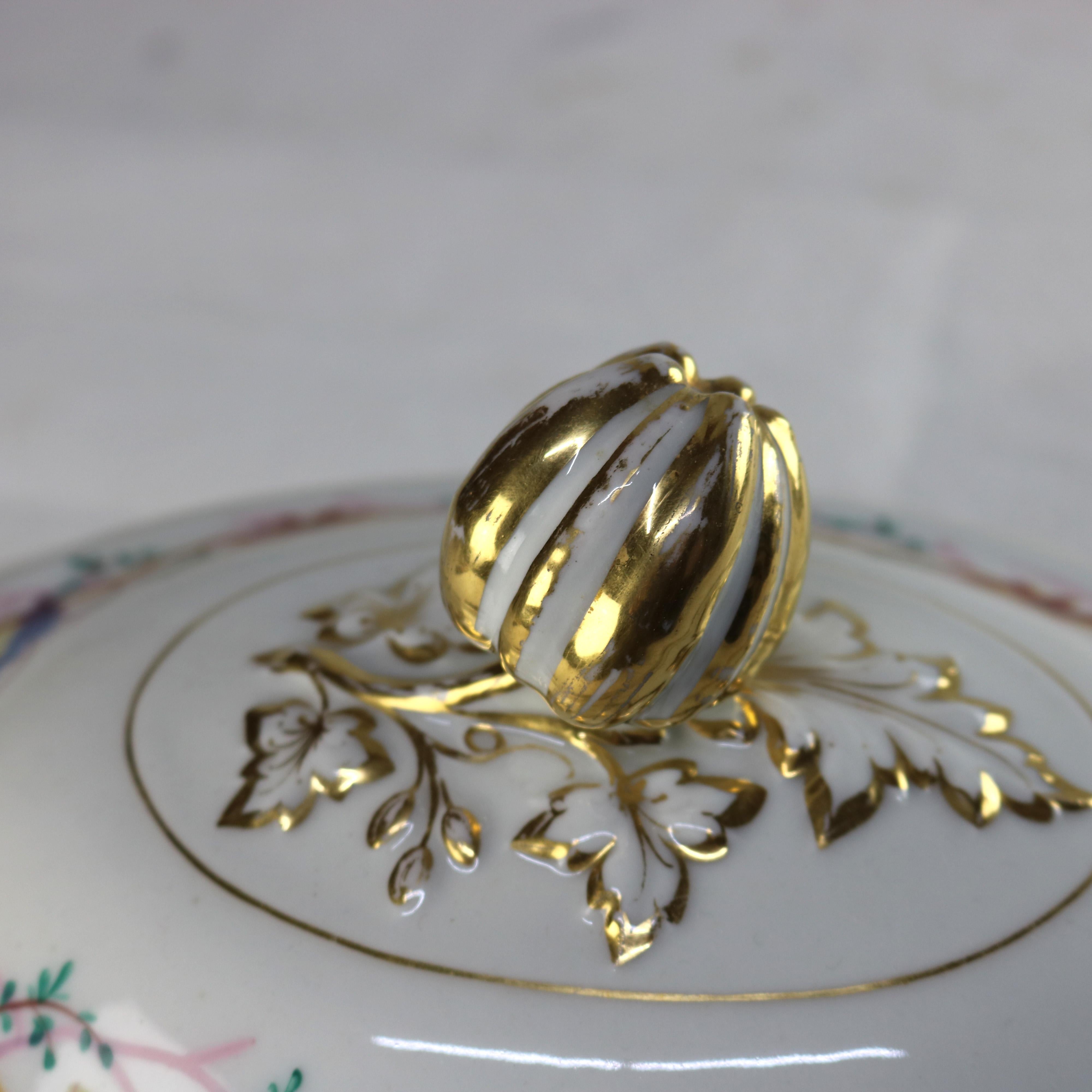 Antique French Limoges Hand Painted Foliate & Gilt Porcelain Terrine C1900 For Sale 2