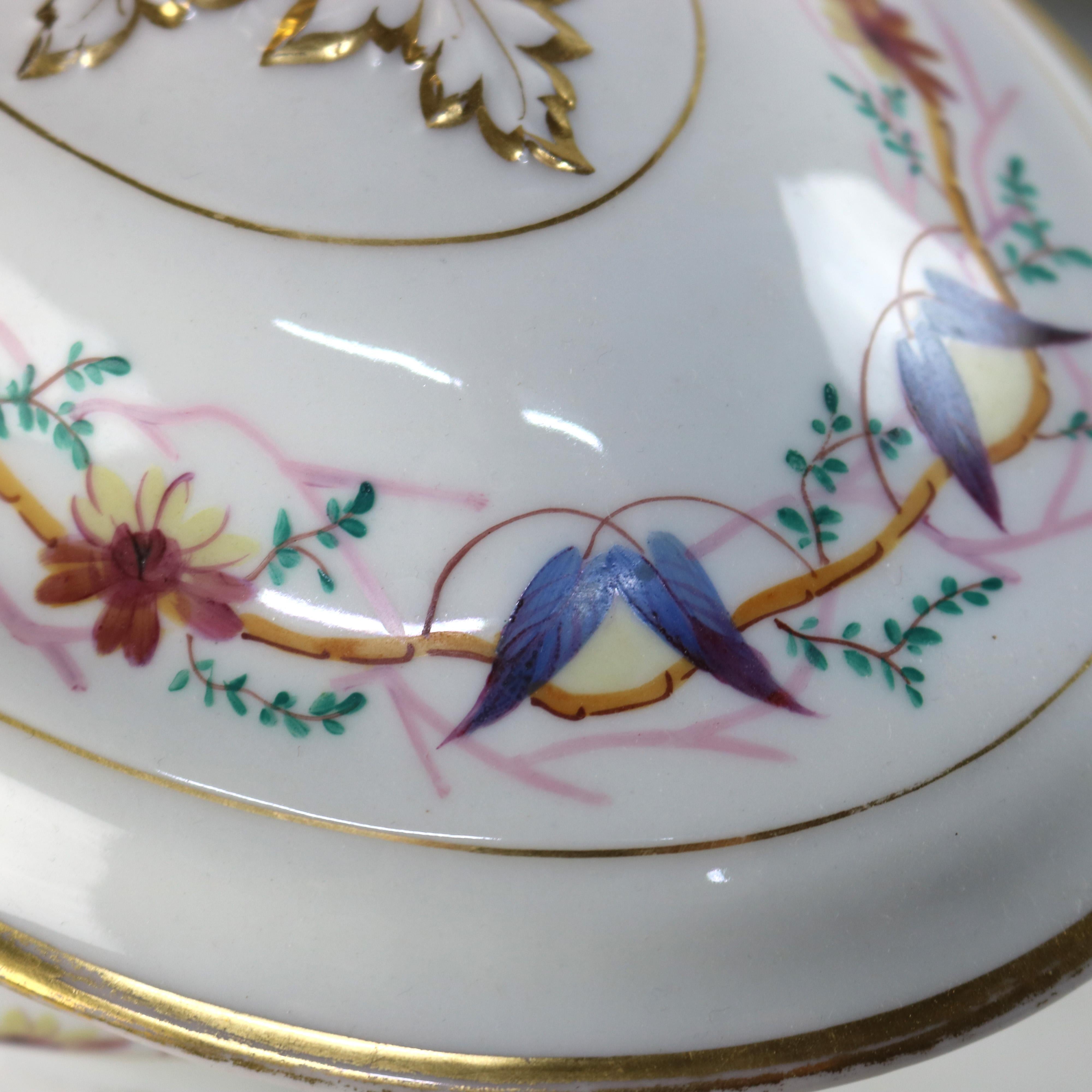 Antique French Limoges Hand Painted Foliate & Gilt Porcelain Terrine C1900 For Sale 3