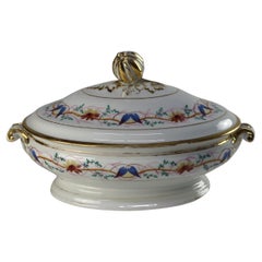 Antique French Limoges Terrina de Porcelana Dorada y Foliada Pintada a Mano C1900