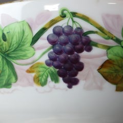 Antique French Limoges Hand Painted & Gilt Porcelain Grape Vine Punch Bowl C1890