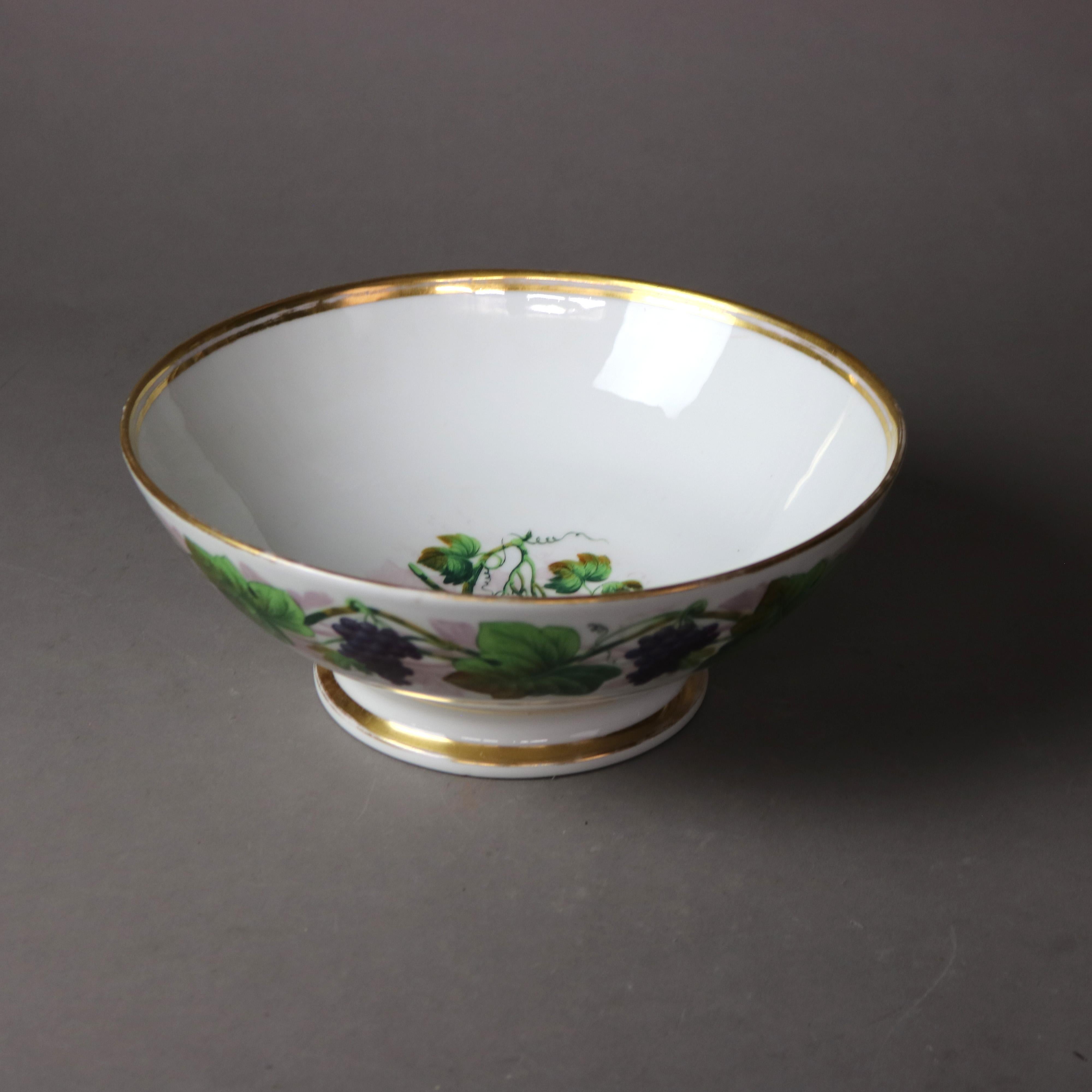 Antique French Limoges Hand Painted & Gilt Porcelain Grape Vine Punch Bowl C1890 In Good Condition For Sale In Big Flats, NY