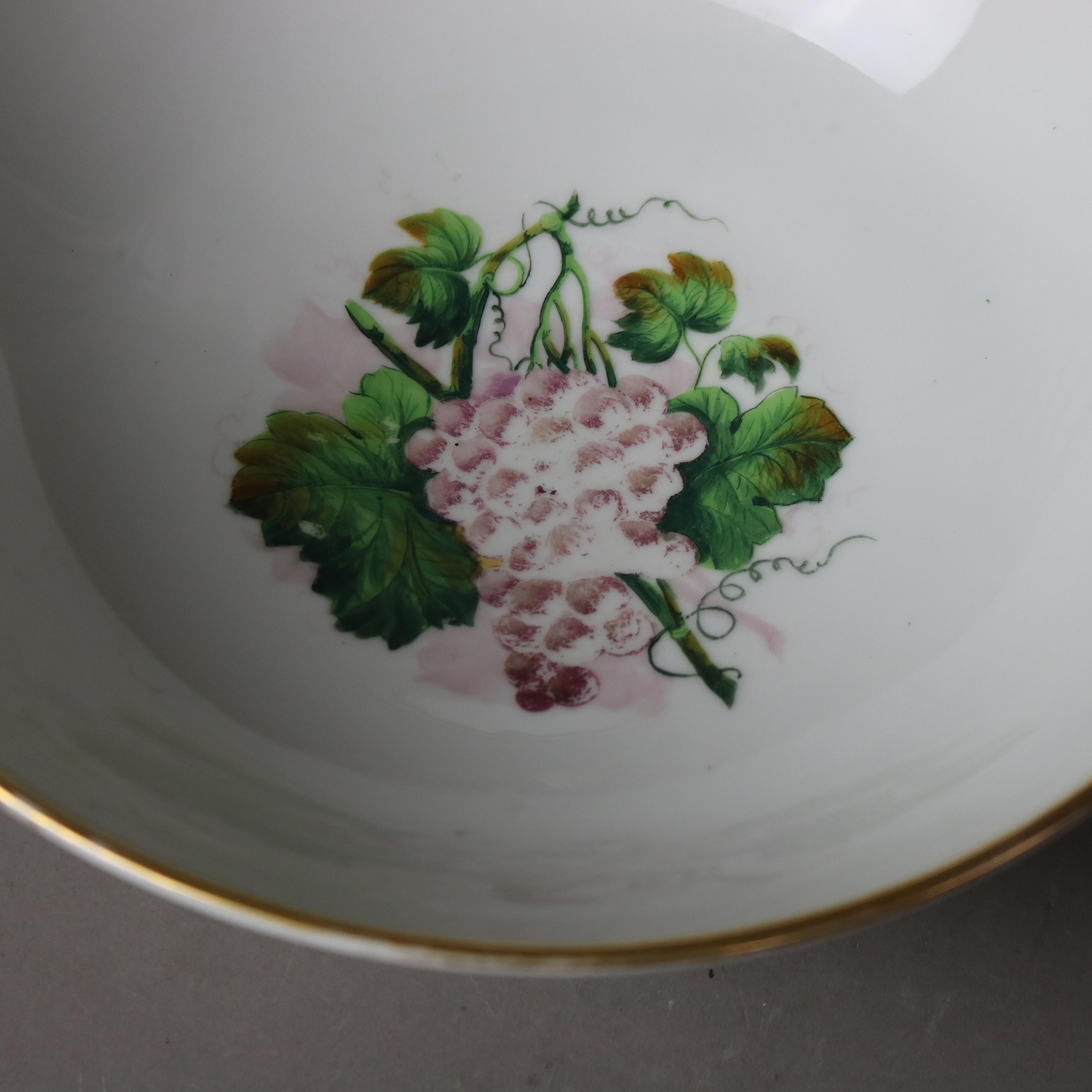 19th Century Antique French Limoges Hand Painted & Gilt Porcelain Grape Vine Punch Bowl C1890 For Sale