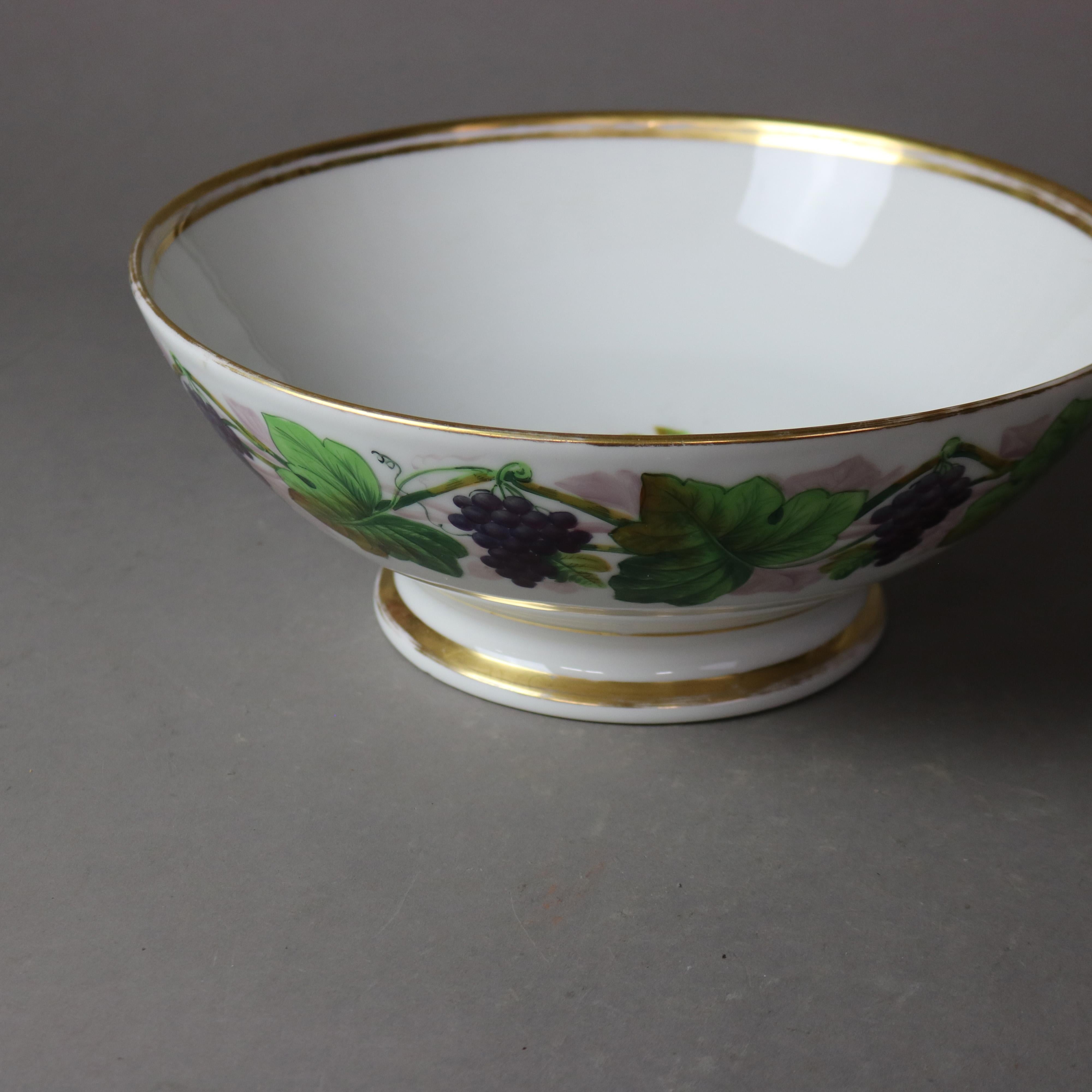 Antique French Limoges Hand Painted & Gilt Porcelain Grape Vine Punch Bowl C1890 For Sale 1