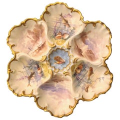 Antique French Limoges Hand-Painted Porcelain Oyster Plate, circa 1890-1900