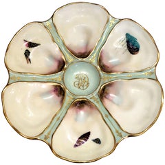 Antique French Limoges Hand-Painted Porcelain Oyster Plate, circa 1900