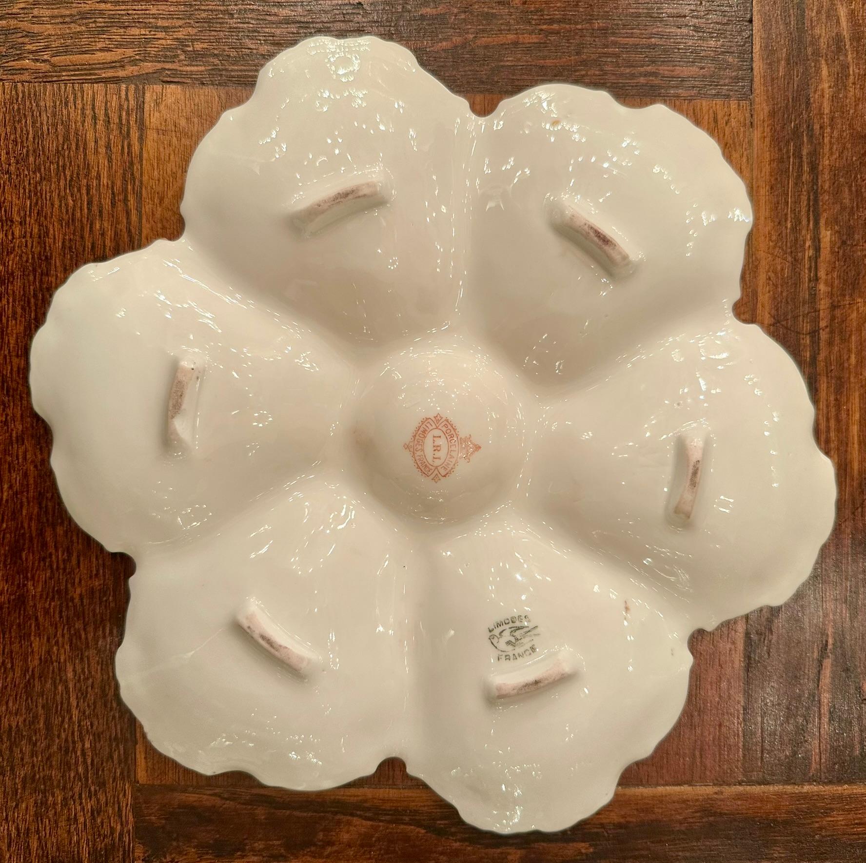 Antique French Limoges Hand-Painted Porcelain Sea Life Oyster Plate, Circa 1880. 2