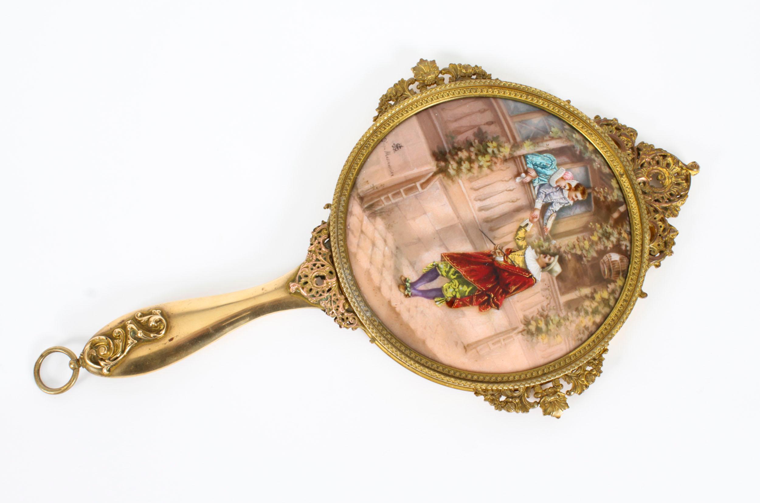Antique French Limoges Ormolu Hand-Mirror, Signed Joseph Meissonnier 19th C For Sale 7