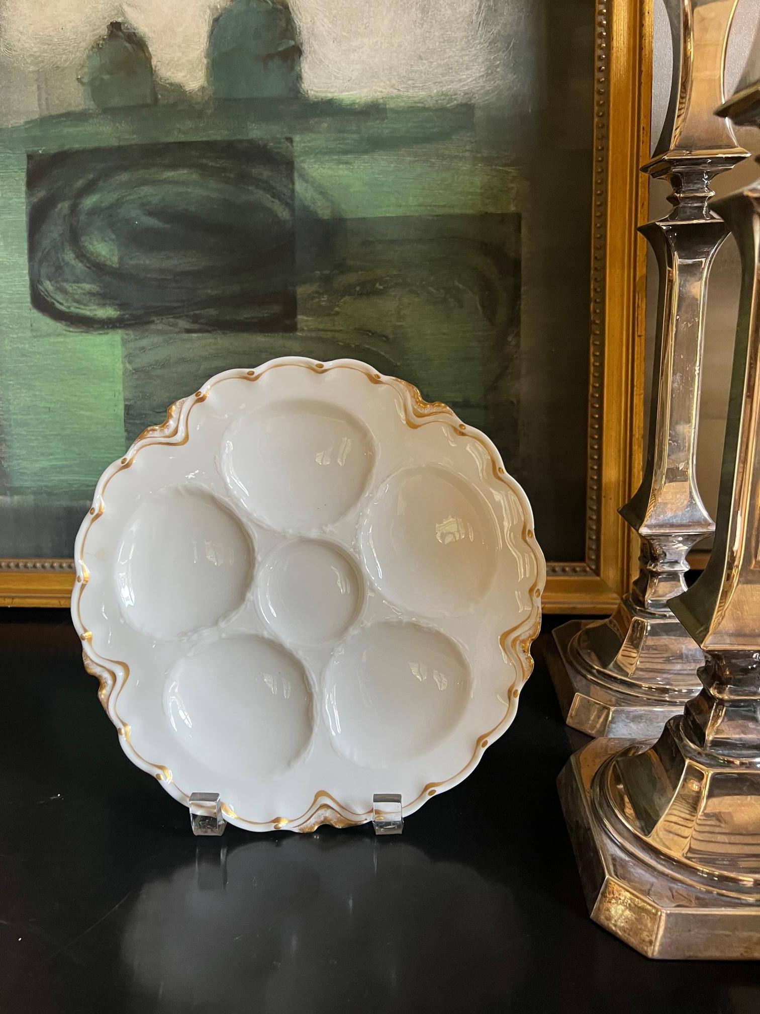 Hand-Painted Antique French Limoges Oyster Plate by Haviland & Co., circa 1920s For Sale