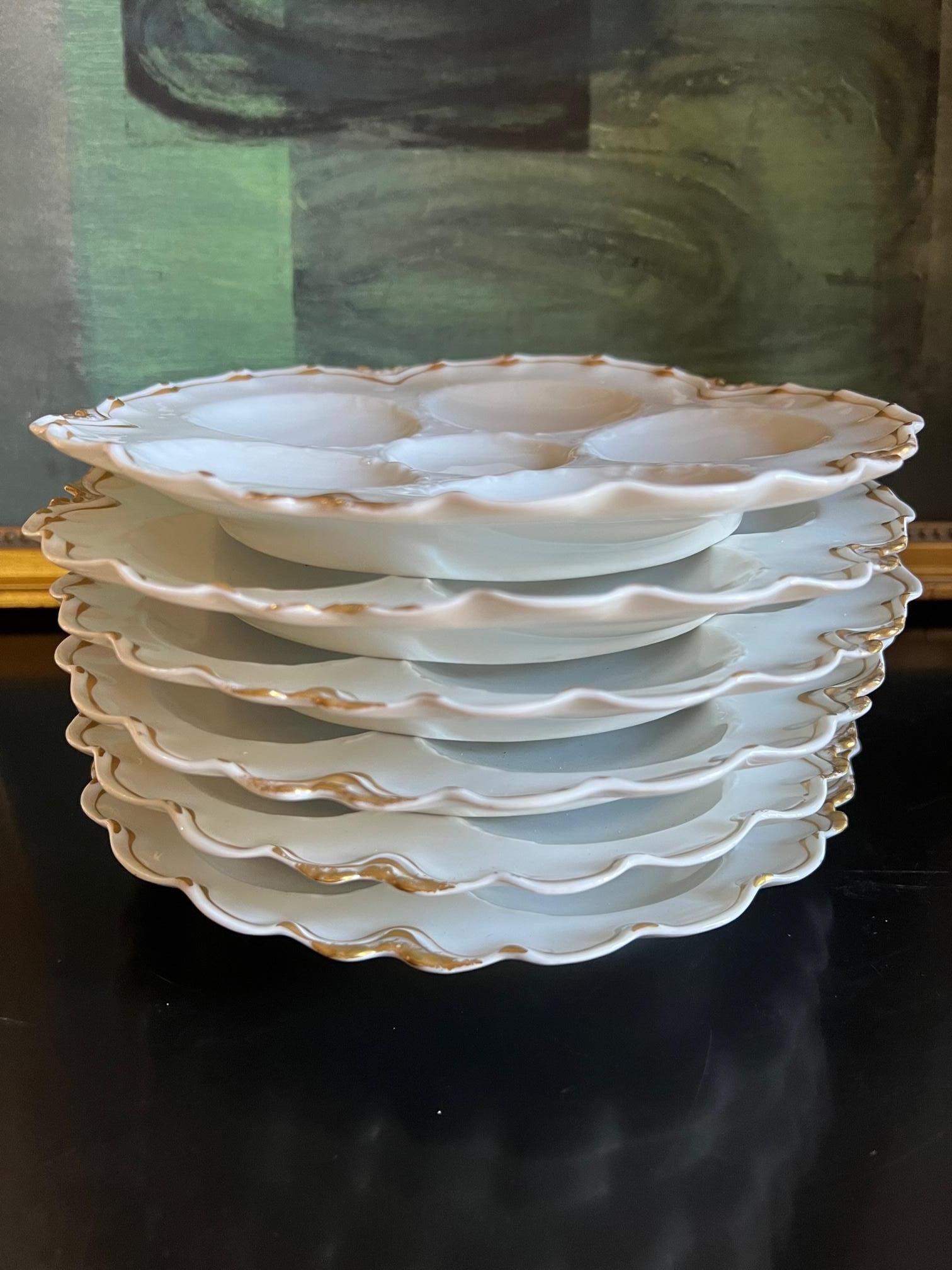 Antique French Limoges Oyster Plate by Haviland & Co., circa 1920s In Good Condition For Sale In Ross, CA