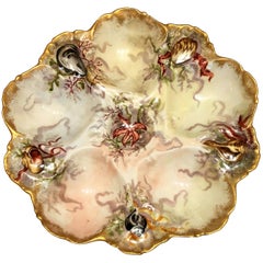 Antique French Limoges Oyster Plate Made for Tressemanes & Vogt, circa 1880