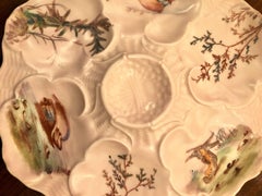 Antique French Limoges Pink Porcelain Oyster Plate Signed "J. Pouyat" circa 1900