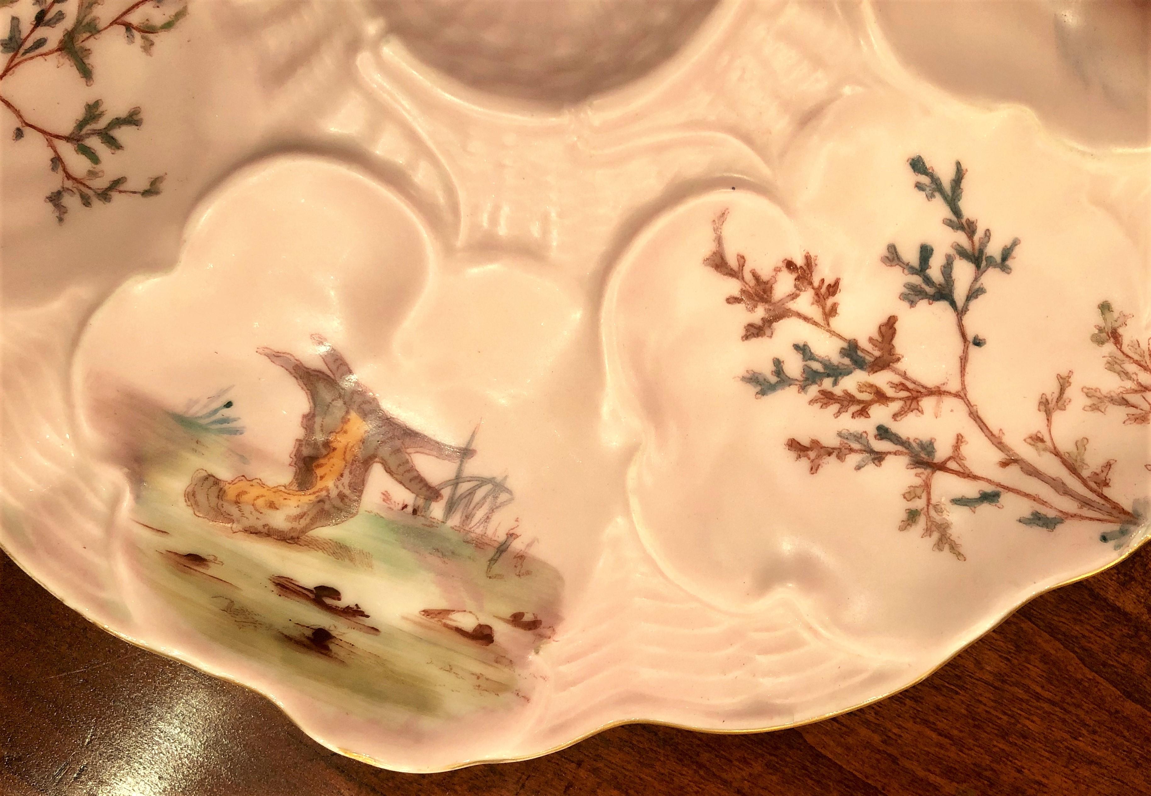 Antique French Limoges Pink Porcelain Oyster Plate Signed 
