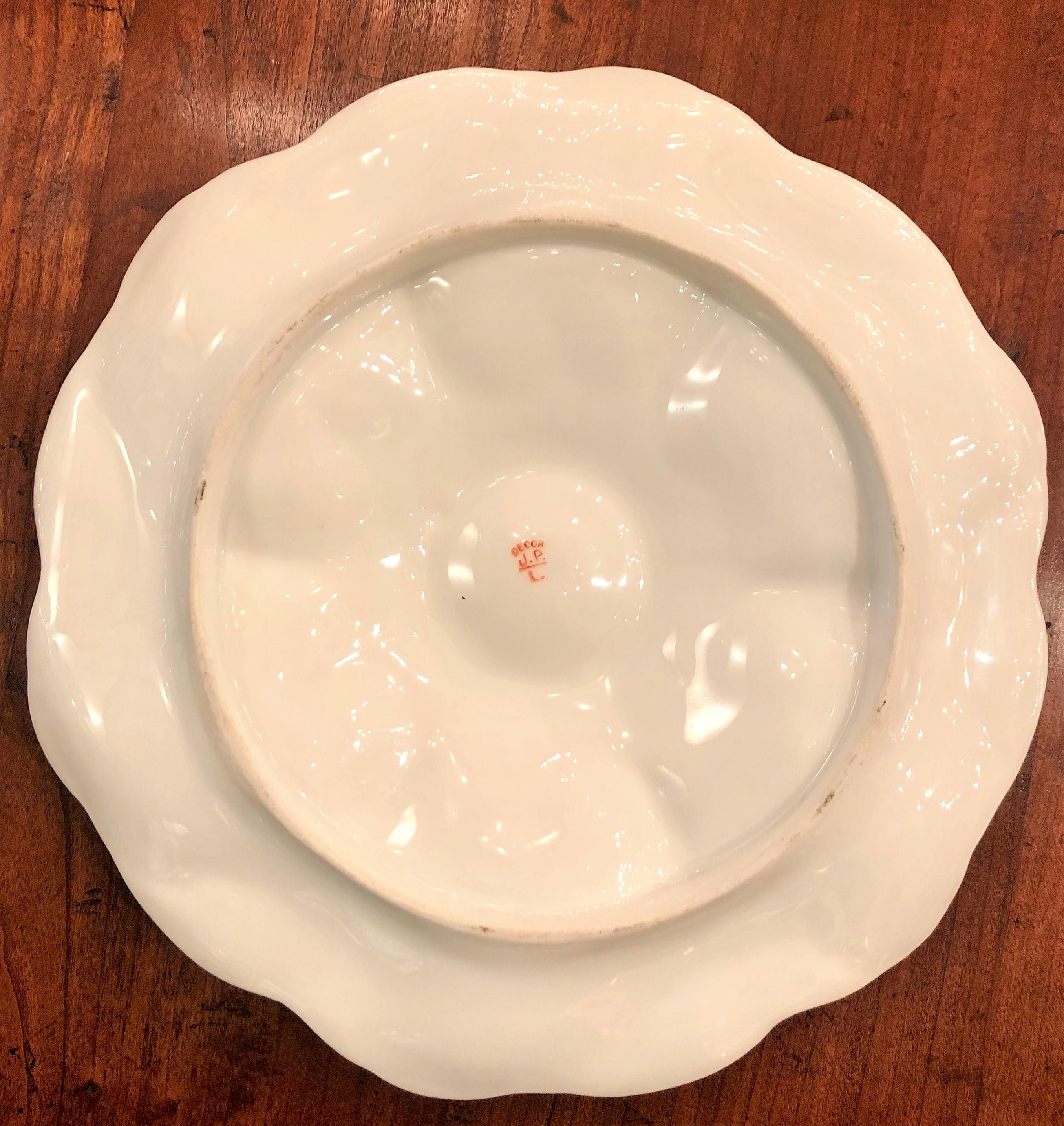 Antique French Limoges Pink Porcelain Oyster Plate Signed 