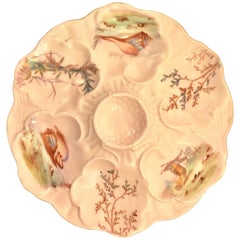 Antique French Limoges Pink Porcelain Oyster Plate Signed "J. Pouyat" circa 1900