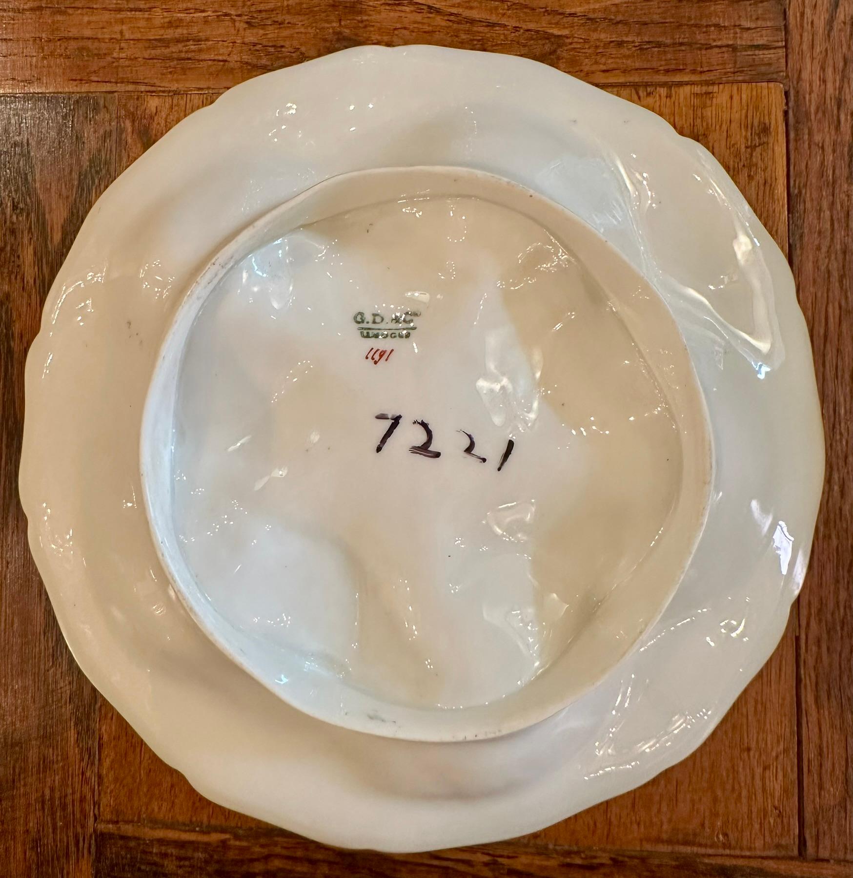 19th Century Antique French Limoges Porcelain Cream, Pink and Gold Oyster Plate, Circa 1890. For Sale