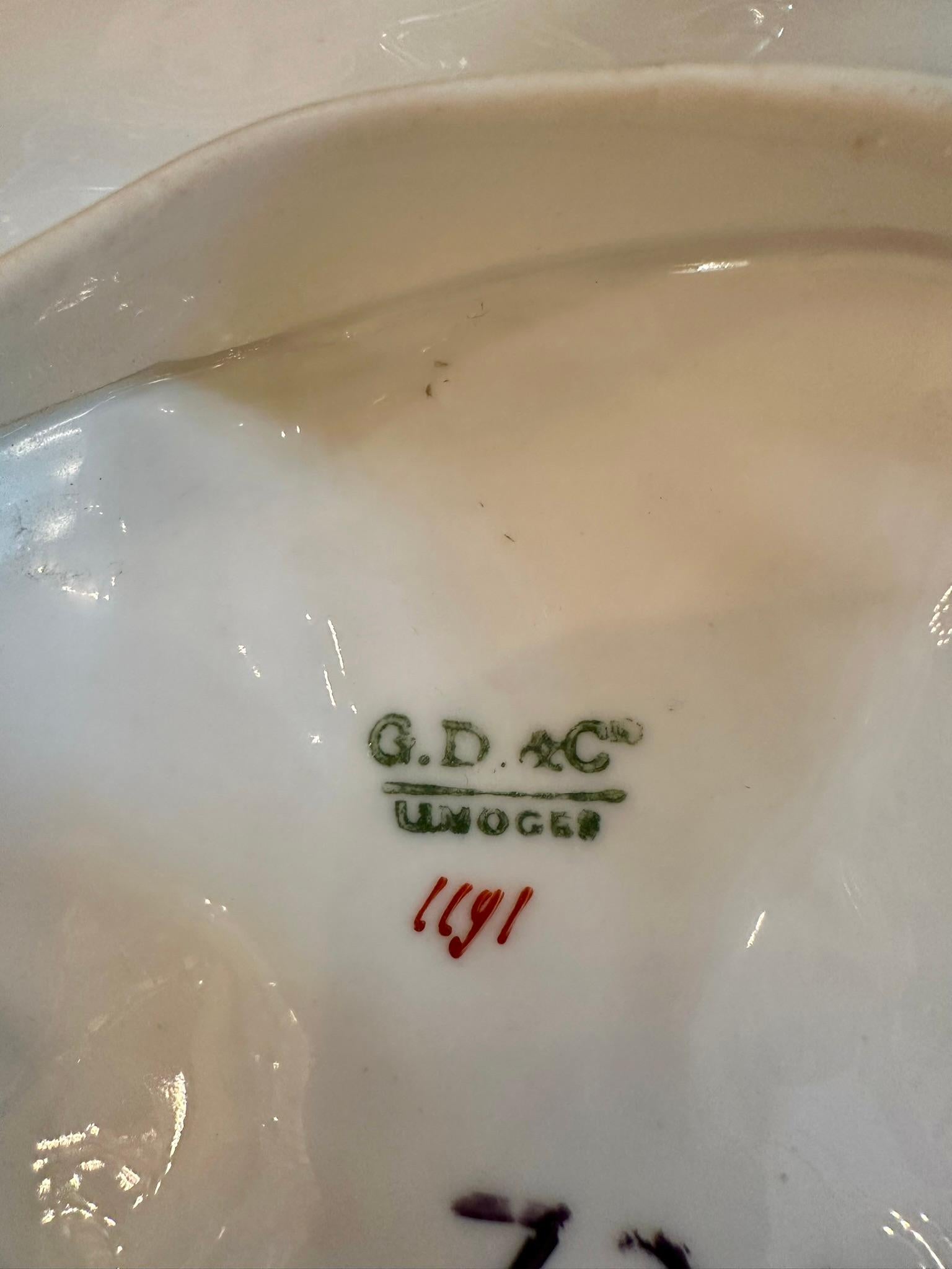 Antique French Limoges Porcelain Cream, Pink and Gold Oyster Plate, Circa 1890. For Sale 1