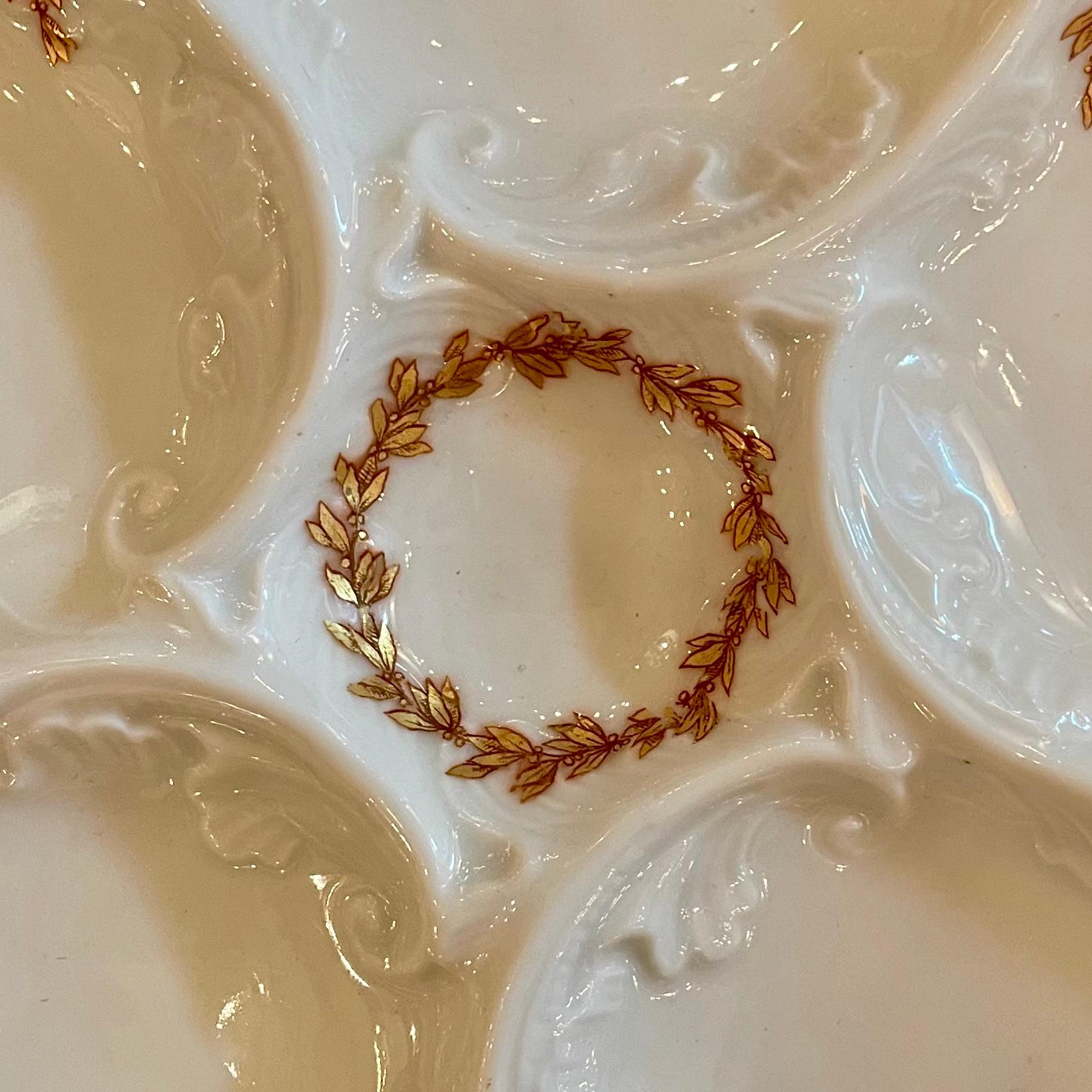 Français Ancienne assiette à huîtres en porcelaine de Limoges 