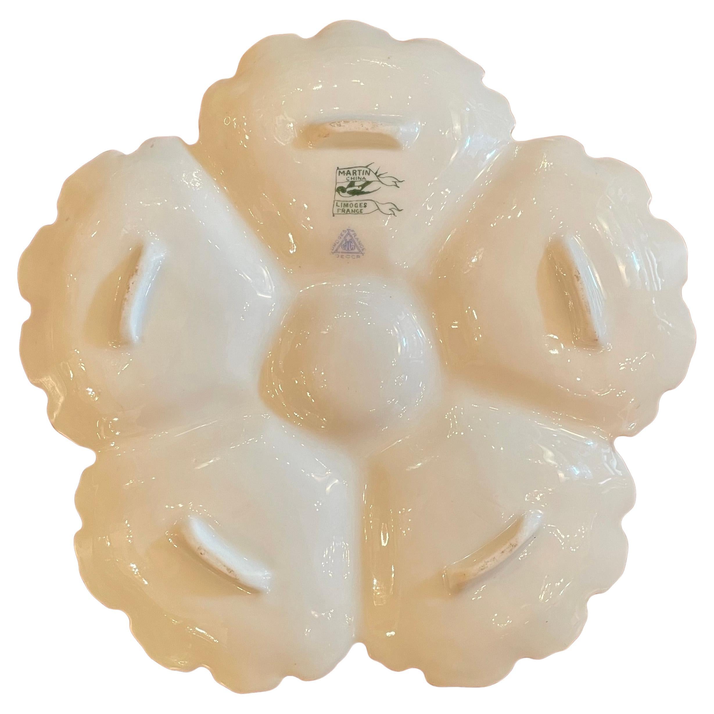 Ancienne assiette à huîtres en porcelaine de Limoges 