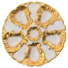 Antique French Limoges Porcelain Oyster Plate by Lewis Strawser Co., circa 1900