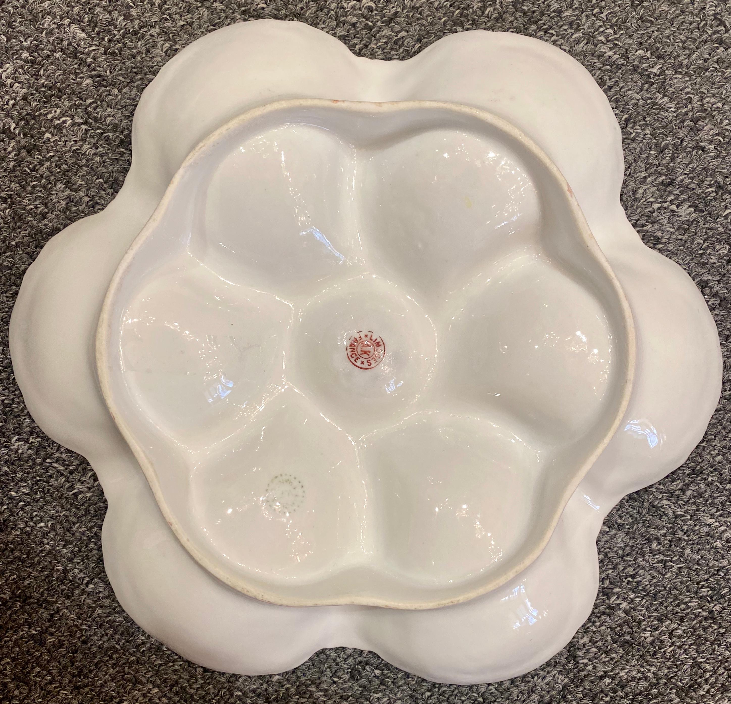Antique French hand painted Limoges porcelain oyster plate made by 