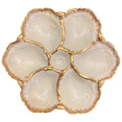 Antique French Limoges Porcelain Oyster Plate Made by "A.K. France, " circa 1900