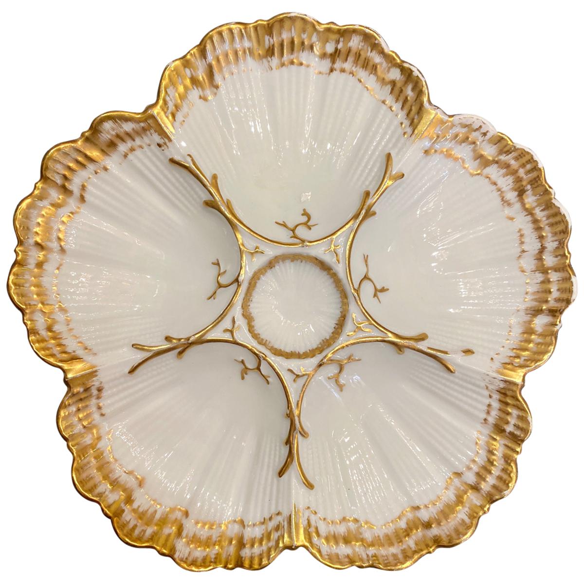 Antique French Limoges Porcelain Oyster Plate Made by "M. Redon, " circa 1870