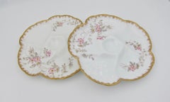 Antique French Limoges Porcelain Oyster Plate Pair, 1880s