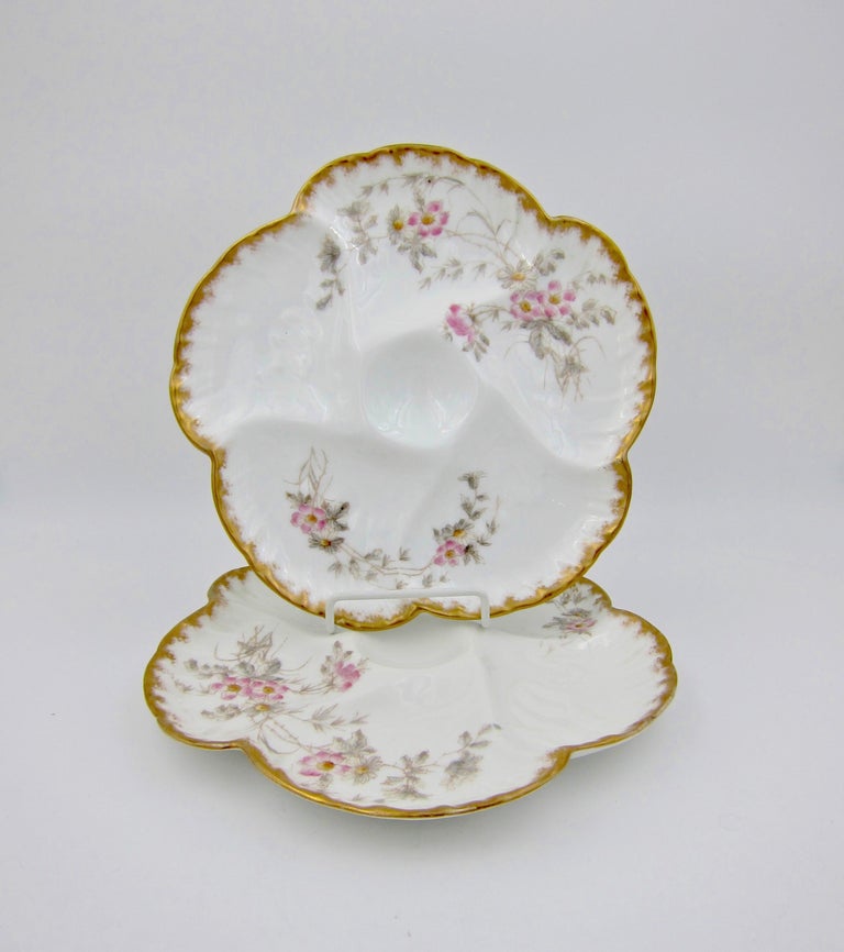 Victorian Antique French Limoges Porcelain Oyster Plate Pair, 1880s