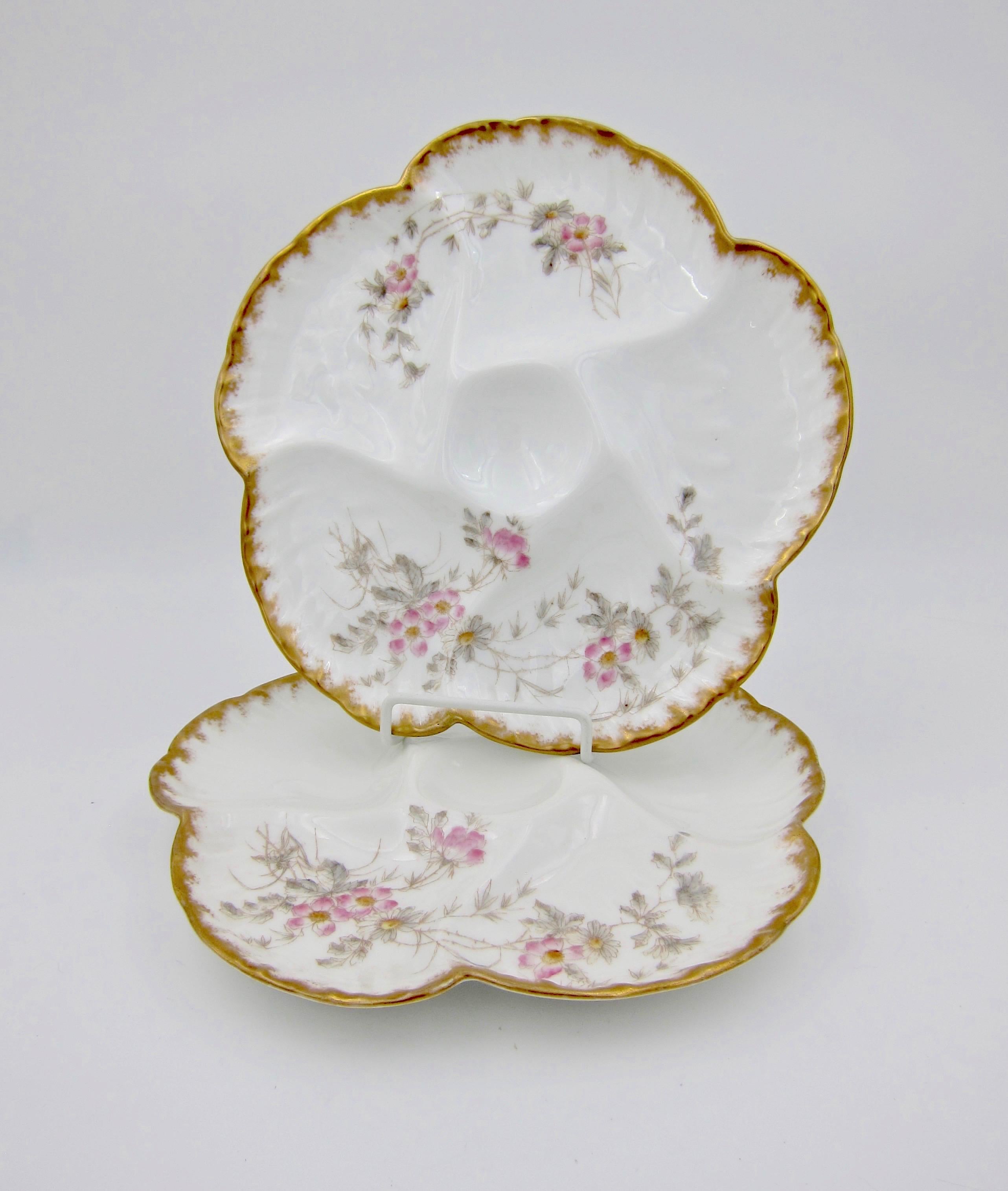 Victorian Antique French Limoges Porcelain Oyster Plate Pair, 1880s